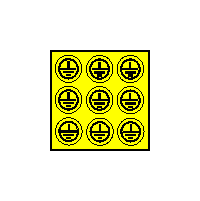 DT012c - Znak ochranné uzemnění v kruhu - arch 90ks  (průměr 20mm - žlutý podklad, černý tisk)