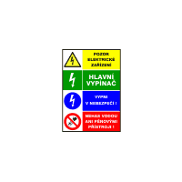 sdr.A - Pozor! Elektrické zařízení / Hlavní vypínač / Vypni v nebezpečí! / Nehas vodou ani pěnovými přístroji