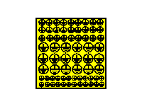 DT011b - Znak ochranné uzemnění v kruhu - arch 246ks  (3 velikosti, černý tisk na žlutou fólii) 