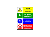 sdr.A - Pozor! Elektrické zařízení / Hlavní vypínač / Vypni v nebezpečí! / Nehas vodou ani pěnovými přístroji 